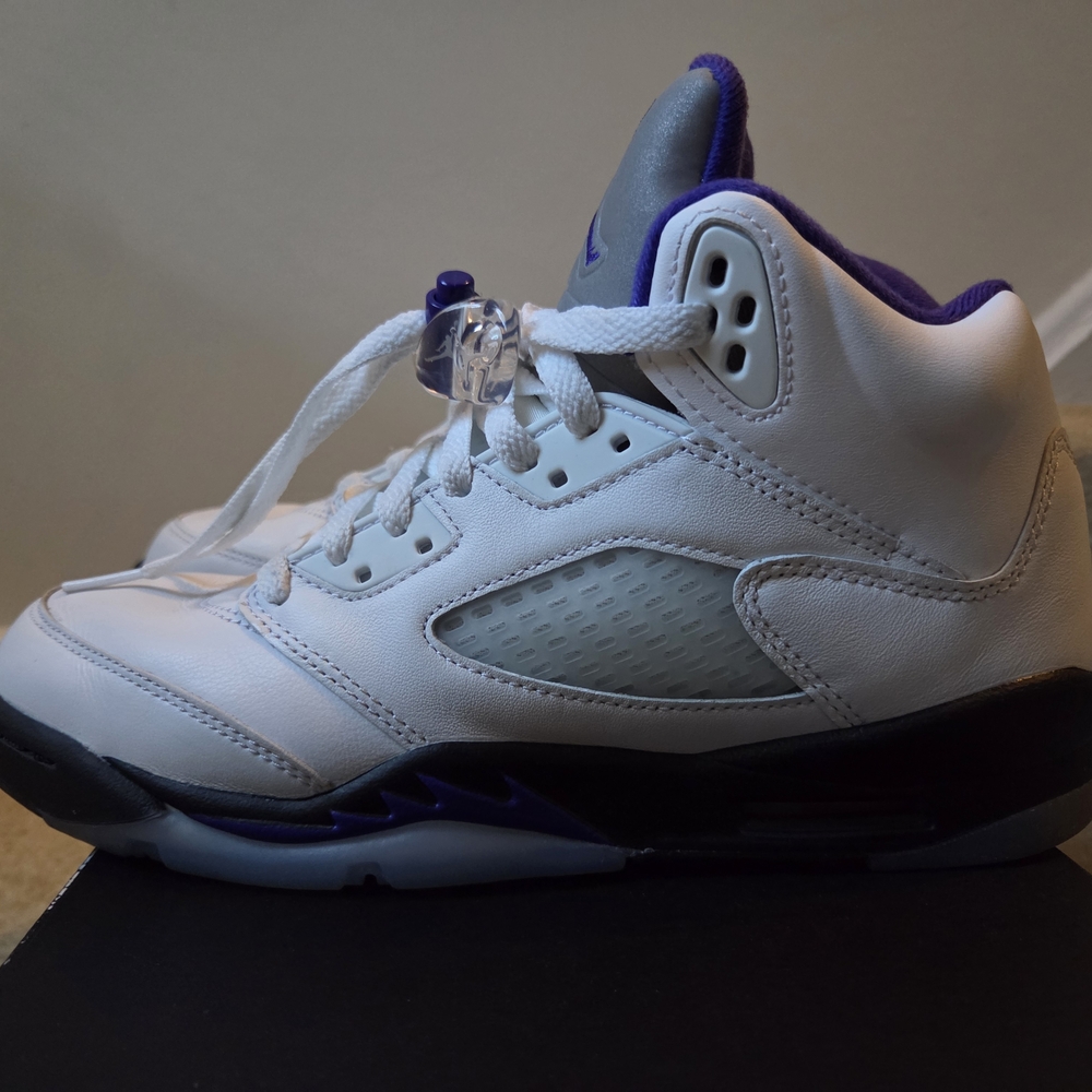 White and Purple High-Top Sneakers